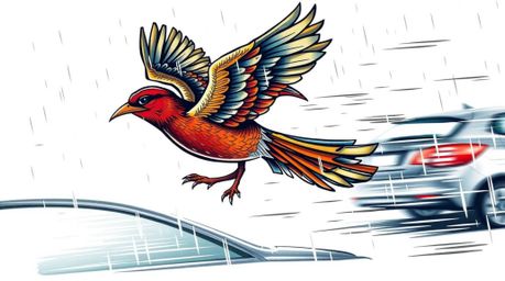 This art print showcases a traditional tattoo design featuring a fast-running bird, vibrant colors, and retro flair. The artw