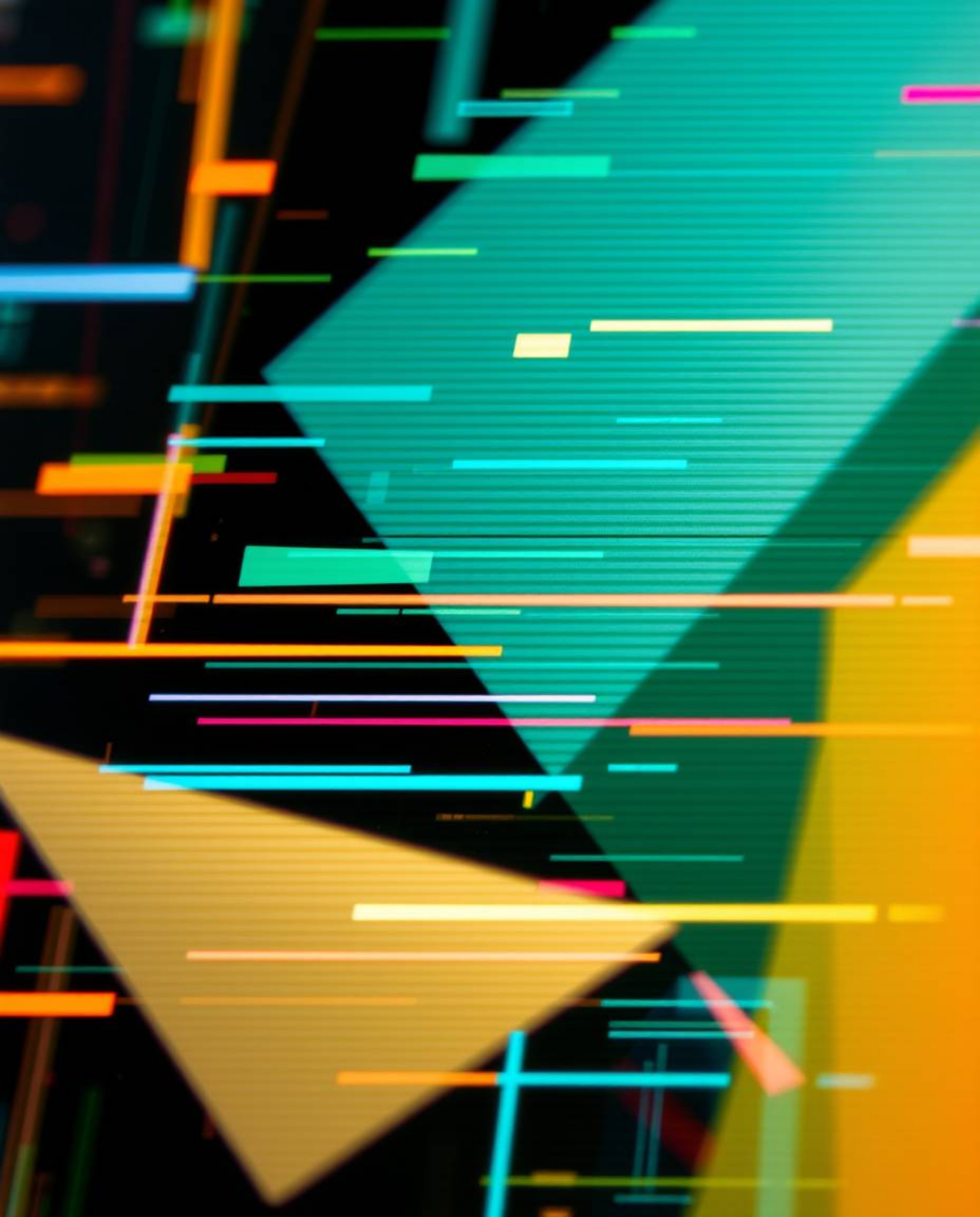 This high-resolution close-up stock photo features detailed focus on abstract shapes enhanced with glitch effects, fragmentat