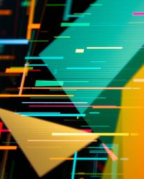 This high-resolution close-up stock photo features detailed focus on abstract shapes enhanced with glitch effects, fragmentat