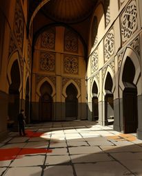 Explore a dynamic digital sketch showcasing Islamic geometric patterns meticulously carved in stone. This concept art piece e