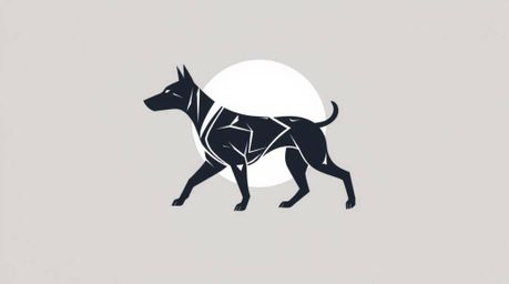 A captivating logo design featuring a futuristic dog silhouetted against a light source, seemingly walking itself through spa