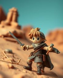 Explore a mesmerizing desert adventure through extreme macro photography, revealing a brave Disney-style hero crafted from la