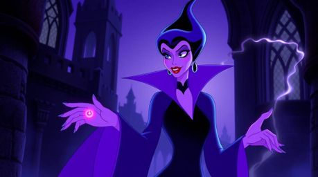 Explore a captivating vision of a classic Disney villain, rendered in striking deep ultraviolet hues. This artwork depicts a