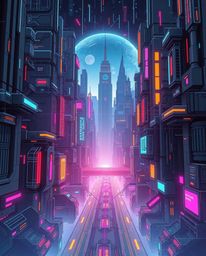 A captivating futuristic sci-fi illustration depicts a city in glitch mode, showcasing advanced technology and space elements