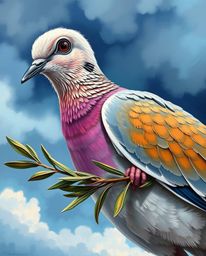 This captivating acrylic painting features an extreme macro close-up of a dove's feather, showcasing its intricate and detail