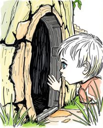 A captivating hand-drawn sketchnote depicts a child's wondrous discovery of a magical portal hidden in their backyard. The de