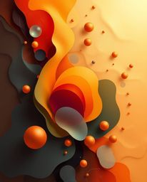 An abstract composition showcasing colorful 3D fluid shapes dynamically interacting with geometric forms. The warm autumn col
