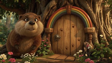 A high-resolution stock photo captures a beaver with shiny brown fur and a gentle smile, meticulously building the perfect tr