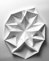 A captivating monochrome image showcasing a 3D geometric pattern reminiscent of folded paper, creating a mystic, enchanting, 