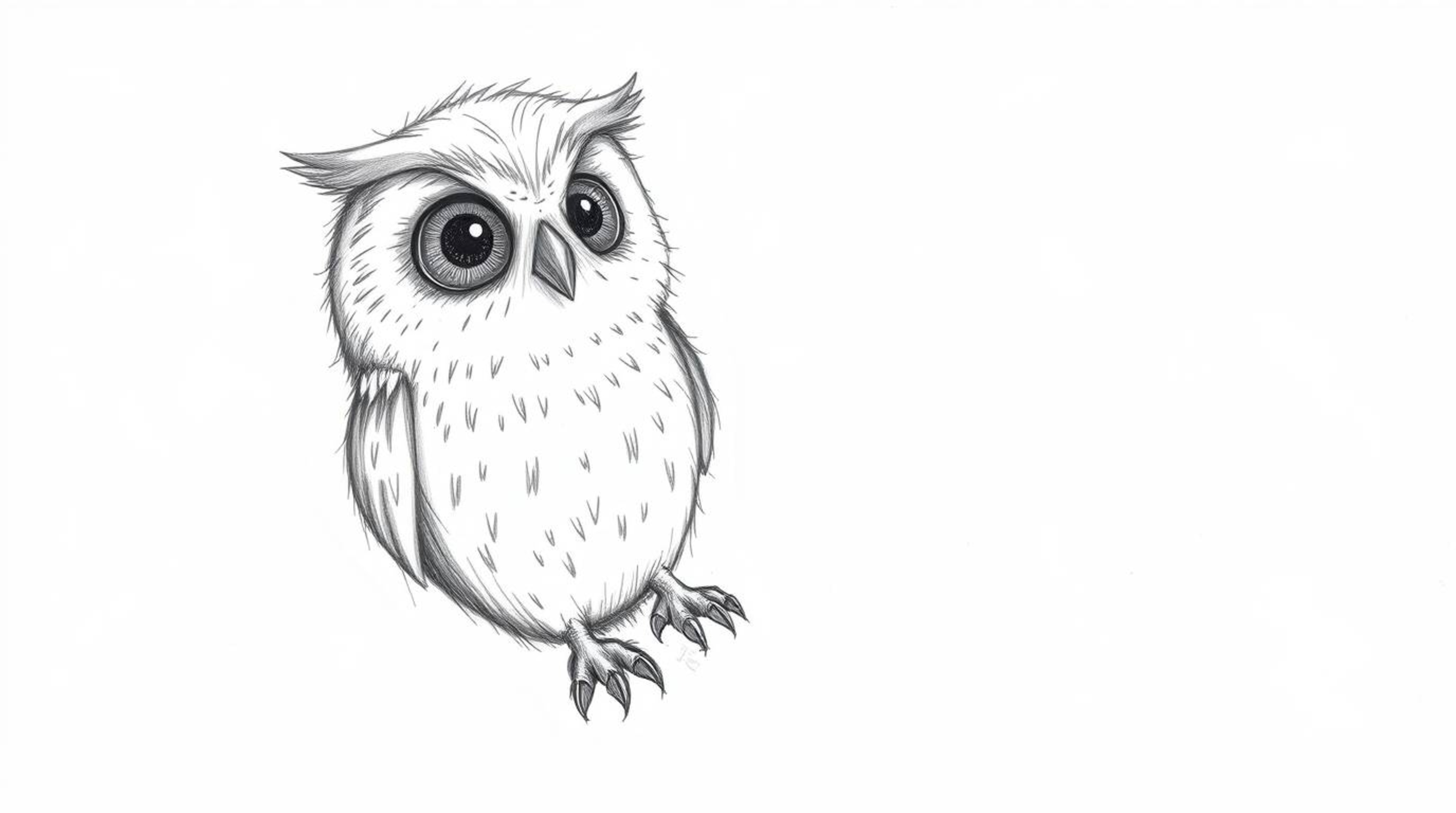 A heartwarming hand-drawn sketch in a Pixar style depicts a blind owl with soft, feathery textures, ingeniously teaching othe