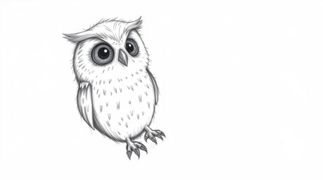 A heartwarming hand-drawn sketch in a Pixar style depicts a blind owl with soft, feathery textures, ingeniously teaching othe