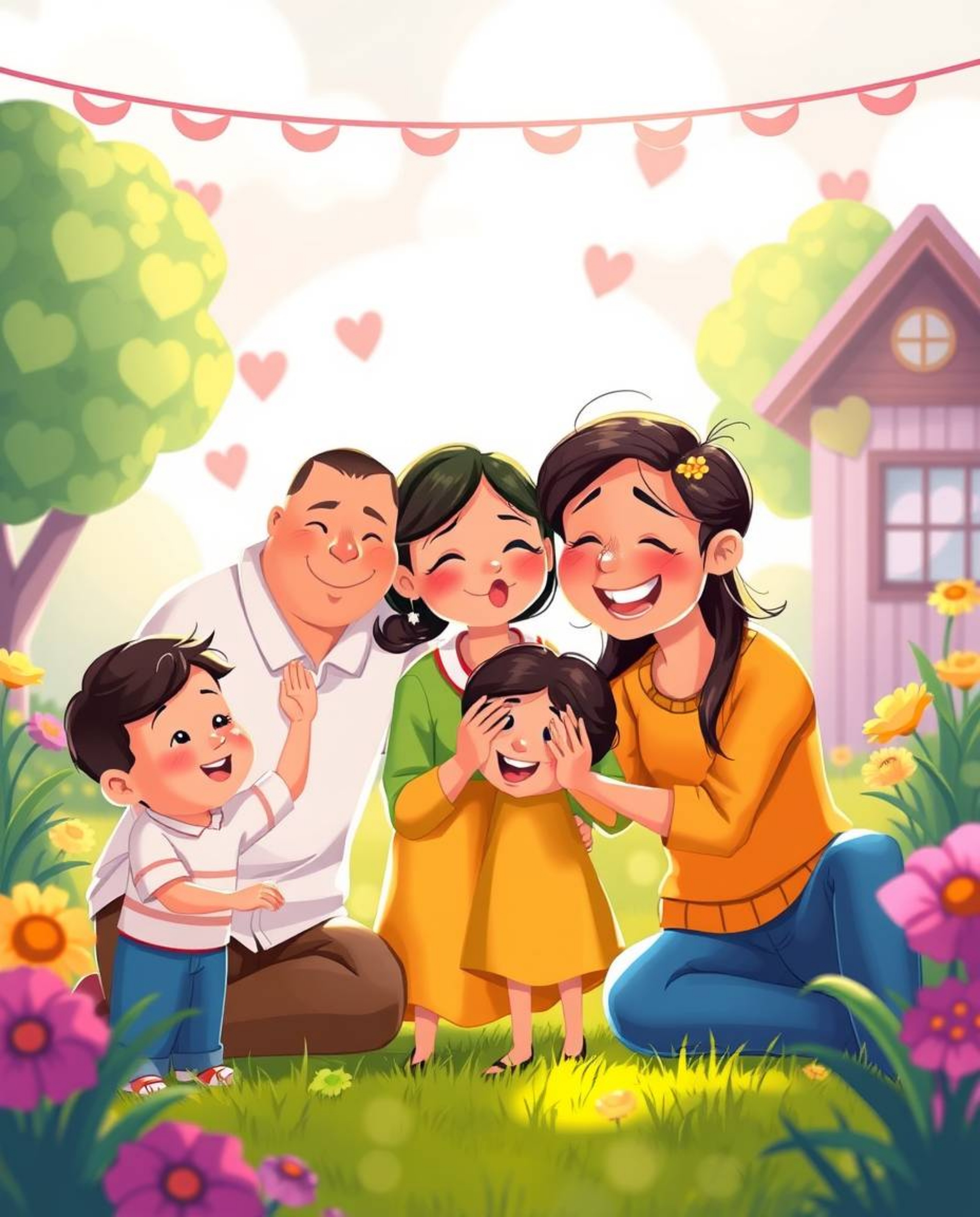 Experience a heartwarming visual narrative with a vibrant Pixar-style illustration capturing a joyous family reunion. Bathed 