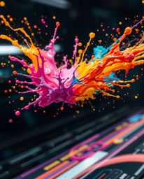 Experience a captivating blend of art and technology with these high-speed photographs of colorful paint splashes suspended i