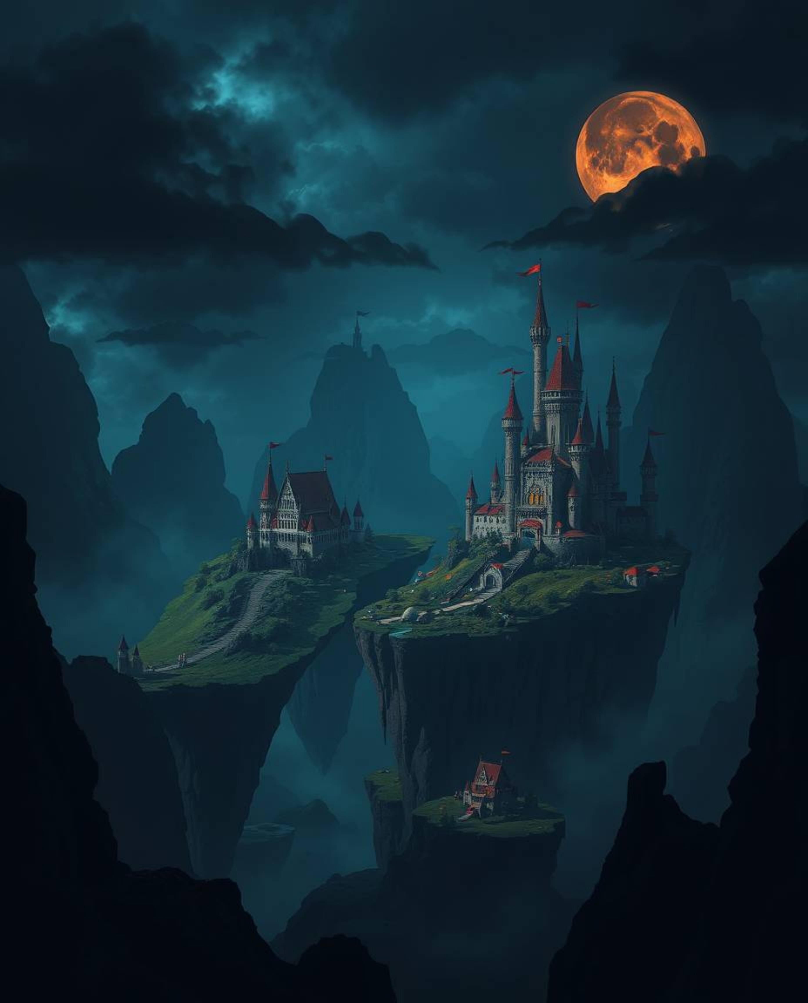 A captivating digital artwork depicting a colorful kingdom with majestic floating islands and castles.  The image utilizes a 
