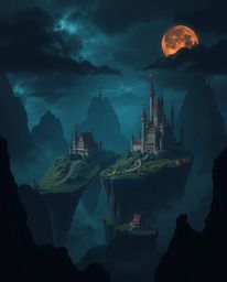 A captivating digital artwork depicting a colorful kingdom with majestic floating islands and castles. The image utilizes a