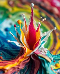 Discover stunning extreme macro photography showcasing layered papier-mâché sculpted with ink in water.  The vibrant colors a