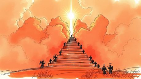 A dreamlike and peaceful scene depicted in a warm hand-drawn color sketchnote style.  Intense dramatic lighting highlights st