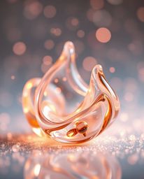 A mesmerizing image featuring a blurred bokeh effect, highlighting glassy fluid 3D shapes in constant motion. Glowing particl