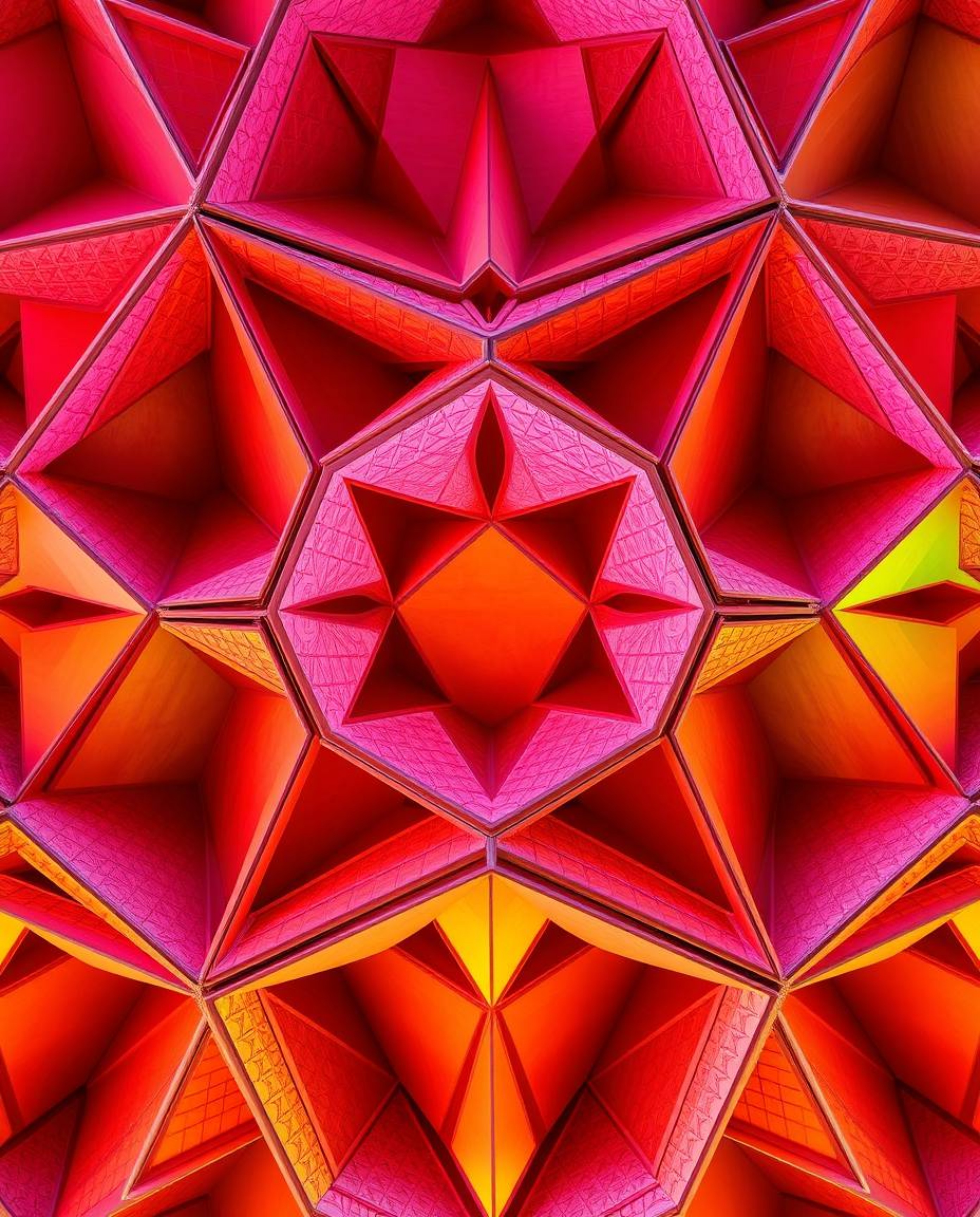 This architectural color photograph captures a precise and seamless geometric pattern composed of hexagons and triangles. The