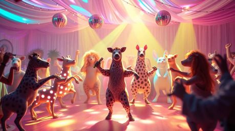 Experience a gentle and soothing animal dance party rendered in soft pastel colors and vibrant disco lights.  Enjoy a randomi