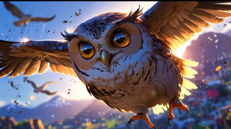 In a stunningly imaginative scene that merges the whimsical artistry of Pixar and anime, a wise blind owl leads its students 