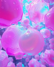 Explore a surreal infrared landscape featuring floating 3D blobs of vibrant, colorful fluid jelly. These synthetic textures, 