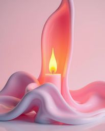 Capture the essence of warm candlelight illuminating abstract liquid forms in 3D. This architectural color photography showca