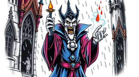 Explore our collection of vibrant and unique art prints featuring a classic Disney villain casting a spell in an old castle, 