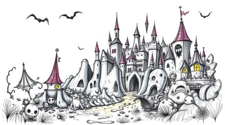 Explore a captivating fantasy kingdom brought to life in a hand-drawn sketch featuring high contrast, low-key lighting, and d