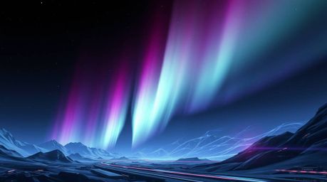 Experience a breathtaking futuristic sci-fi scene featuring an intense black aurora borealis gradient against deep sky colors