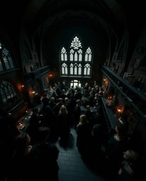 Experience the magic from above! This captivating image showcases a magical school teeming with young wizards, captured from 