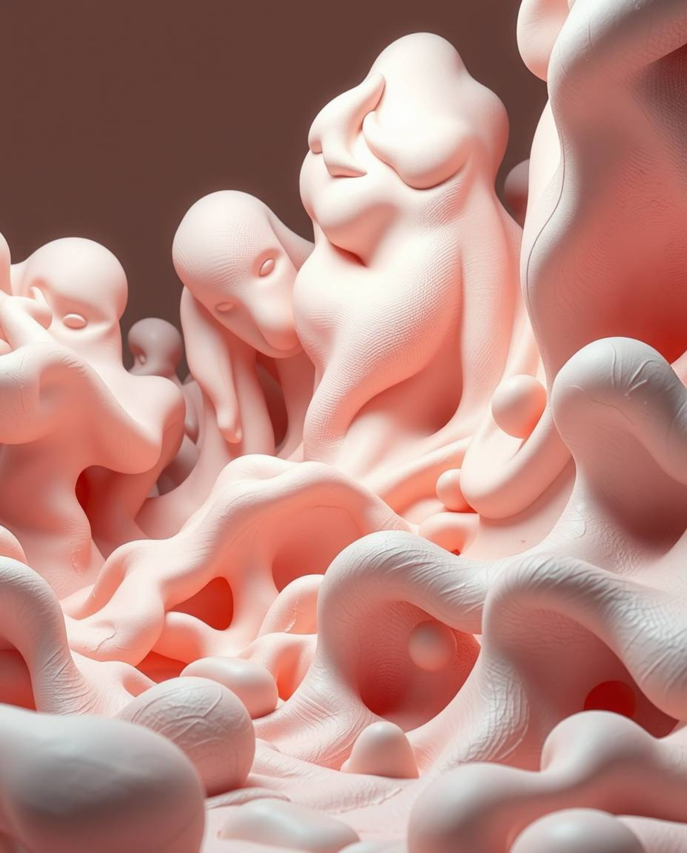 Experience an epic scene of sculptural clay transformed into abstract 3D liquid forms bathed in soft pastel colors. This mass