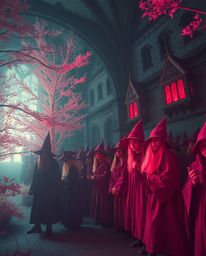 Discover a captivating world of surreal infrared photography. This image depicts a magical school brimming with young wizards