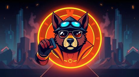 This showcases a grand, epic logo design featuring a dog detective equipped with high-tech gadgets, rendered in geometric sha