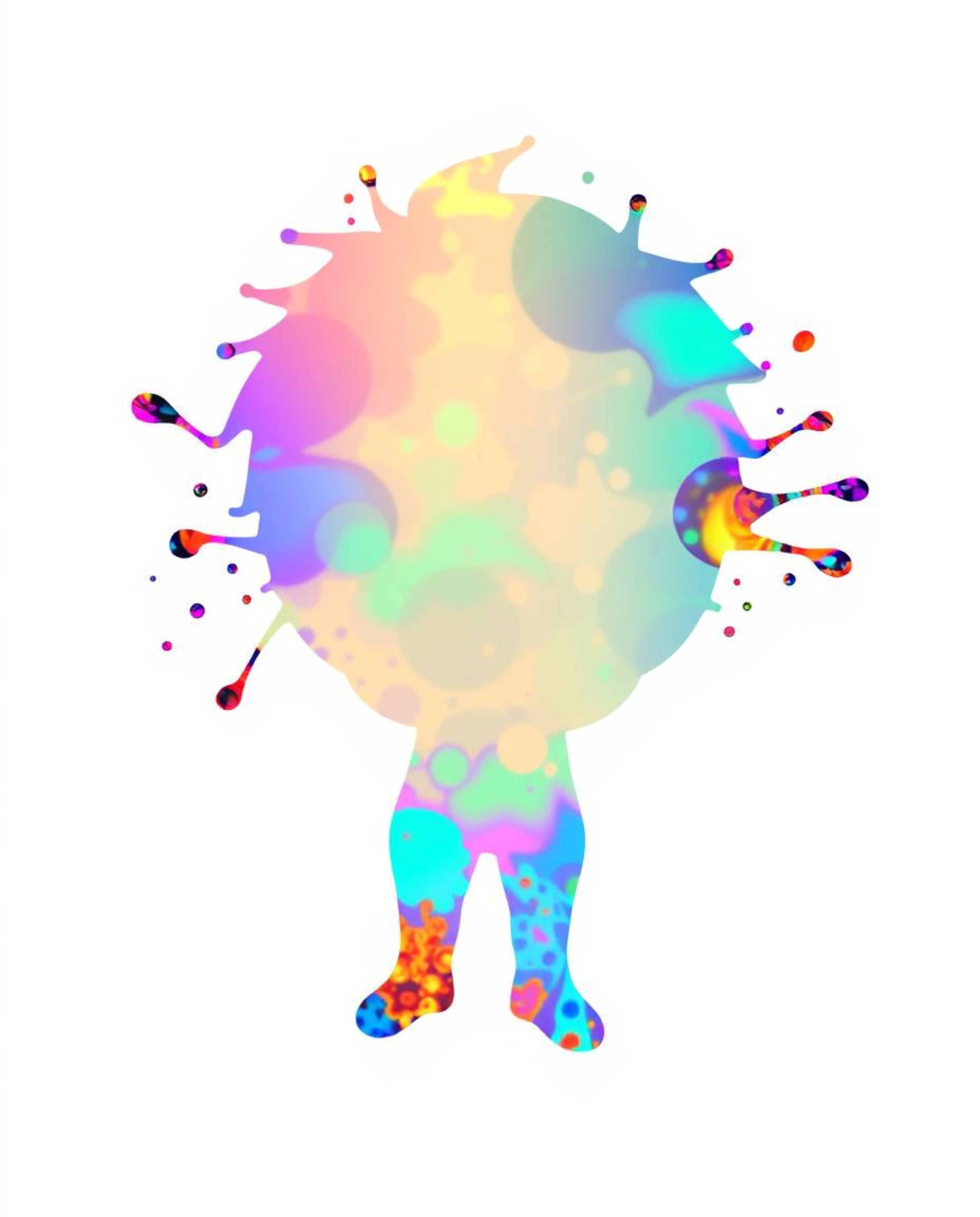 This artwork features an adorable and cute human silhouette brought to life through vibrant and dynamic colorful splash patte