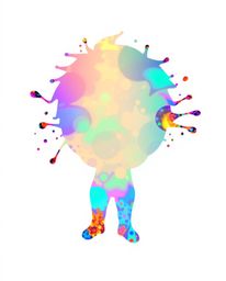 This artwork features an adorable and cute human silhouette brought to life through vibrant and dynamic colorful splash patte
