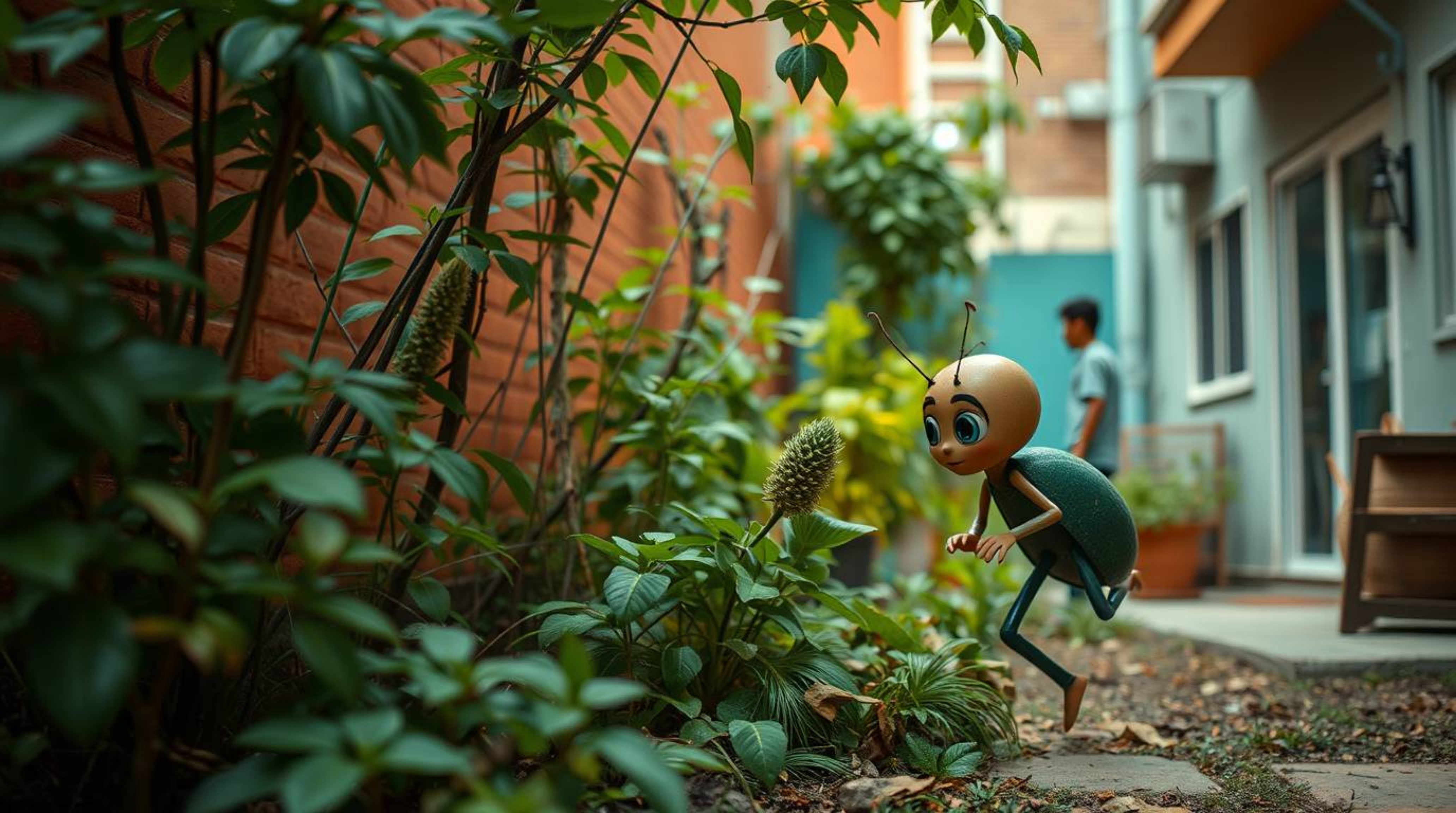 Explore the world from a new perspective with candid street photography capturing a bug-sized hero's adventure through an urb