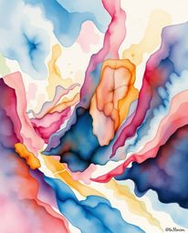 This stunning watercolor painting showcases an epic scene brought to life with amazing lens glow lighting. Colorful 3D fluid 