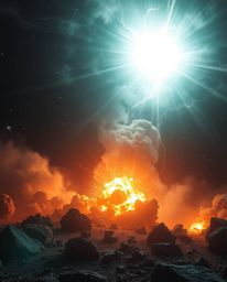 Witness the breathtaking spectacle of colliding galaxies in a vibrant cosmic explosion.  This stunning artwork features epic 