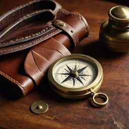 Capture the spirit of adventure with this still life scene featuring a brass compass, a meticulously folded map, and a classi