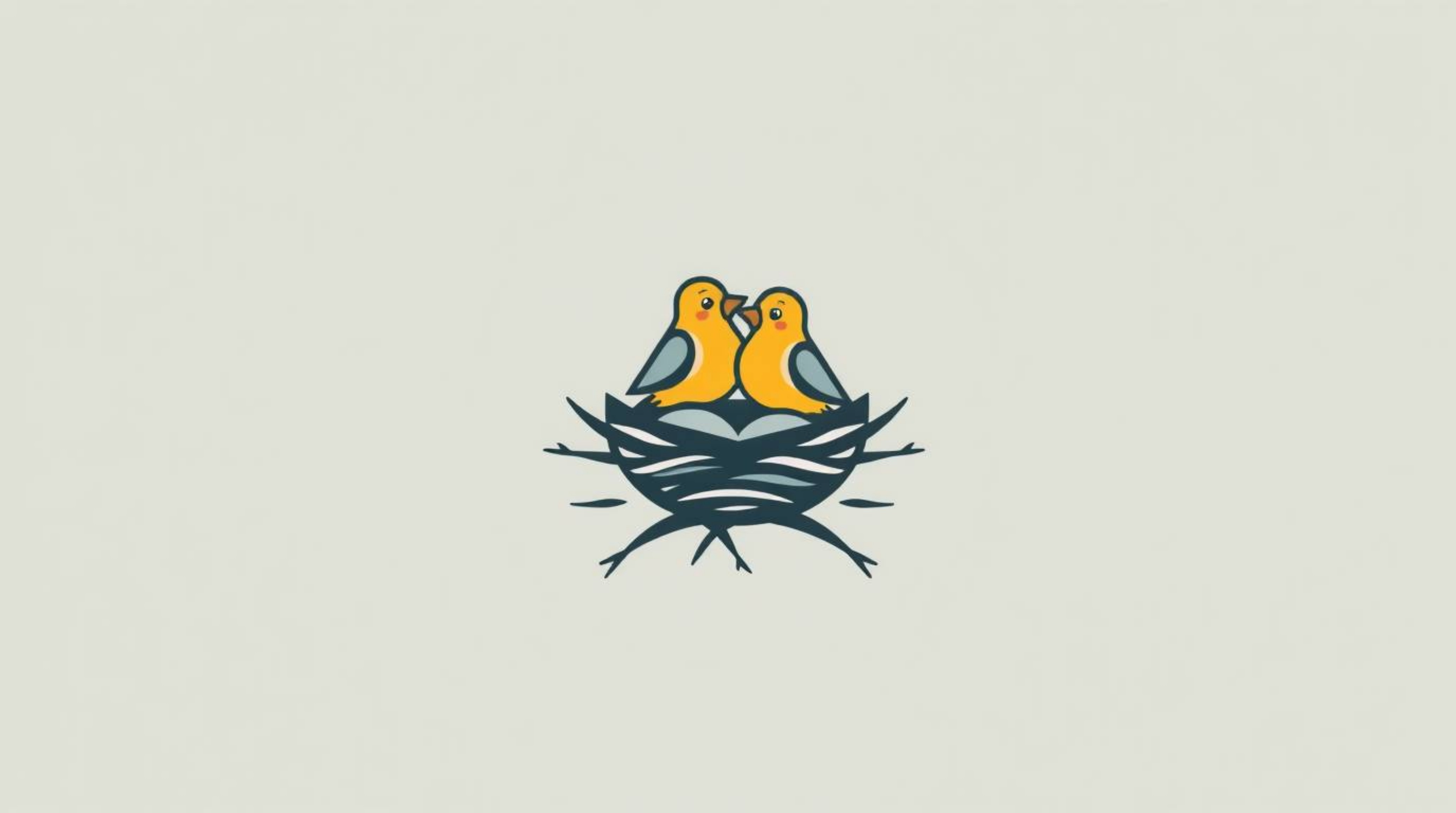 A unique logo design featuring two cartoon birds building a nest, inspired by a thick foggy landscape. The design incorporat