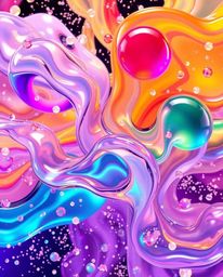 Captivating visuals featuring glassy fluid 3D shapes in constant motion, beautifully enhanced by a cloud of glowing particles