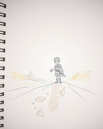 A captivating hand-drawn sketch presents a Disney-style hero embarking on a desert adventure, highlighted by creative and dyn