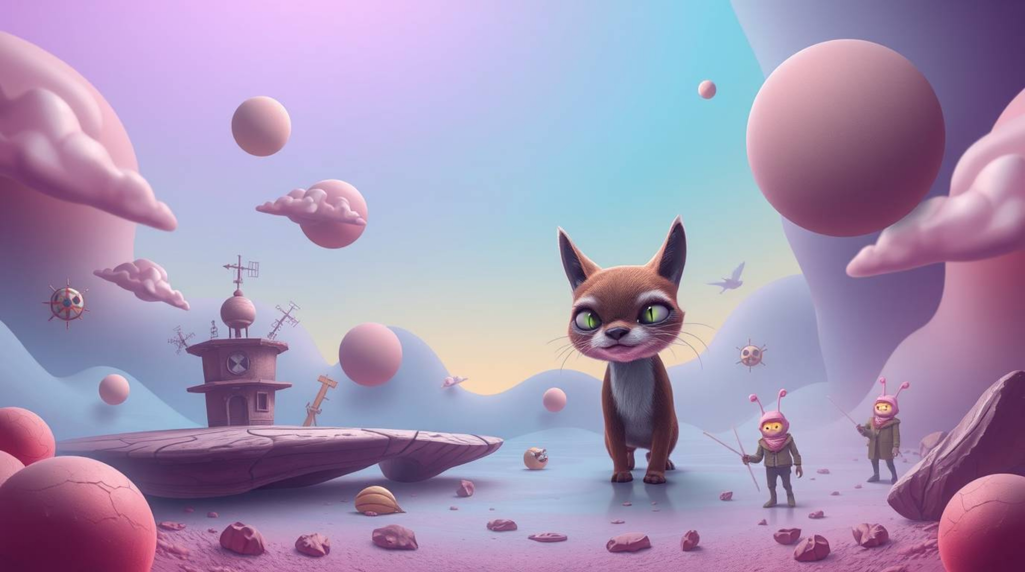 Discover stunning surreal artwork featuring a sarcastic animal sidekick with expressive eyes.  Experience smooth gradient tra