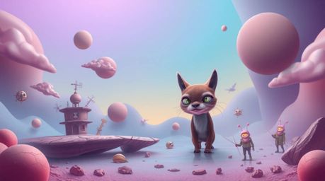Discover stunning surreal artwork featuring a sarcastic animal sidekick with expressive eyes. Experience smooth gradient tra