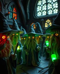 Explore a unique magical school brought to life with layered papier-mâché, teeming with young wizards and glowing with eerie 
