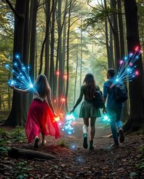 Discover a high-resolution stock photo depicting a group of friends possessing unique powers, embarking on an enchanting expl