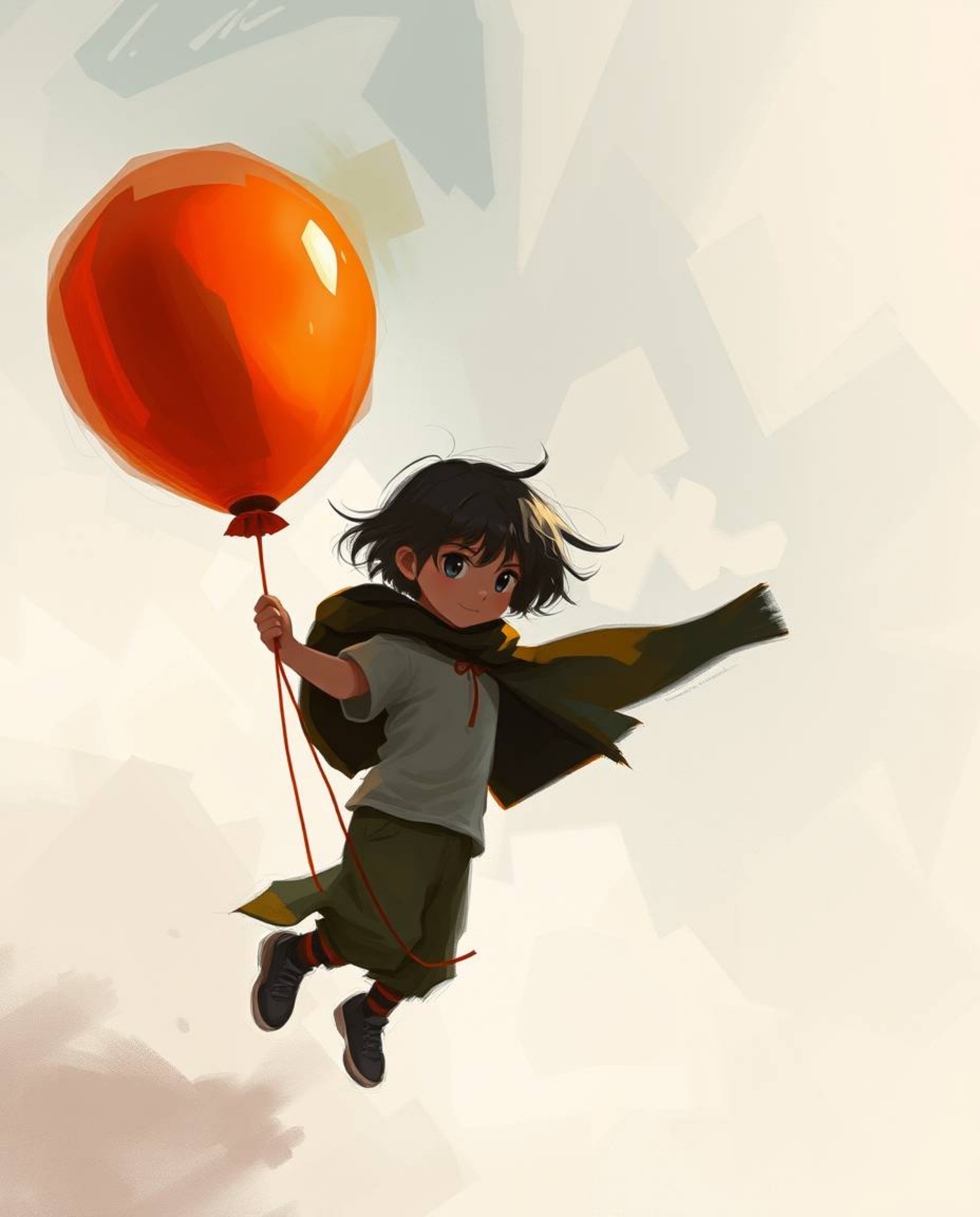A dynamic digital sketch showcases a child holding a balloon, rendered with loose painterly strokes and vibrant, epic colors.