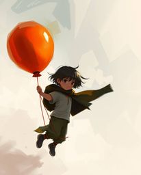 A dynamic digital sketch showcases a child holding a balloon, rendered with loose painterly strokes and vibrant, epic colors.
