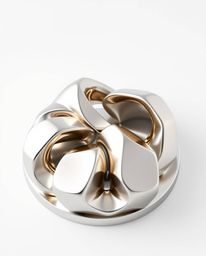 This stunning logo design features a sculptural 3D mercury form with a reflective surface, showcasing geometric shapes and ba